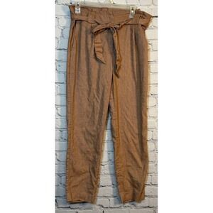 Express Paper Bag Waist Pants High Rise Casual Trousers with Belt Tan Size 10R